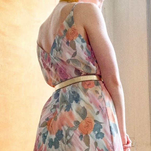 SOLD Vintage Early 90s- y2k Cowl Neck Floral Painted Mini Dress - Picture 5 of 6